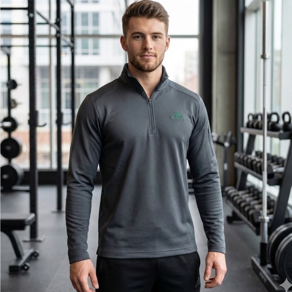 Adidas Men’s Quarter Zip Pullover Sweatshirt Gray Size M | Athletic Training
